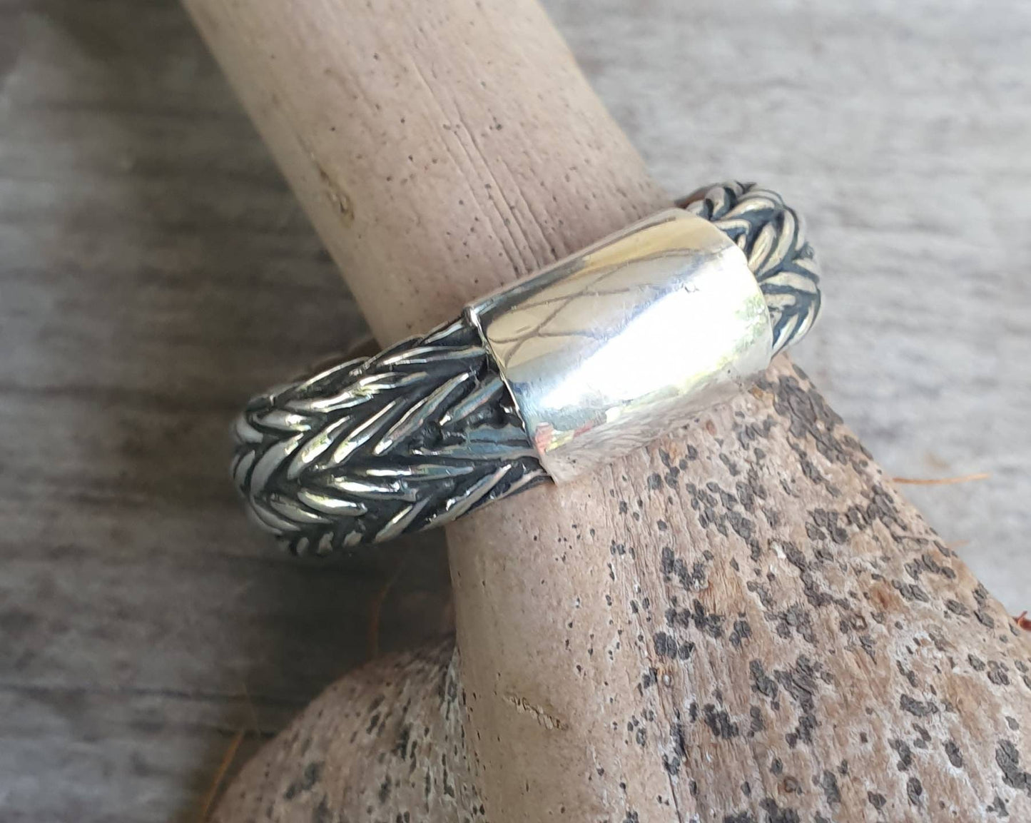 Chunky silver ring,sterling silver,rustic,rounded band,steampunk,mens silver band, industrial Modern,chain,rope   signet, wedding ring