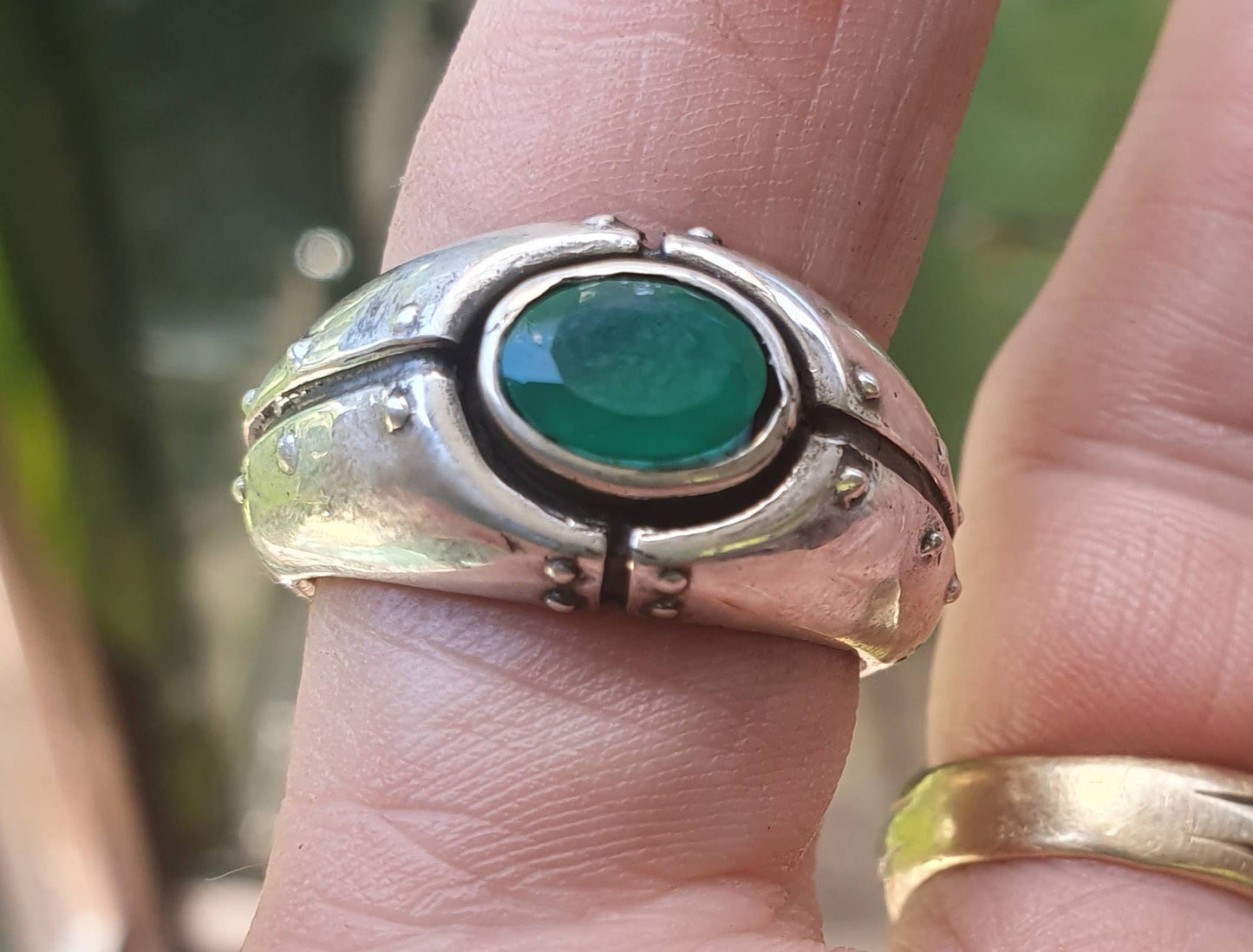 Green onyx ring,chunky mans industrial ring,sterling silver,handmade, steampunk,solid dress ring,wedding ring,mans stone ring,gemstone ring,