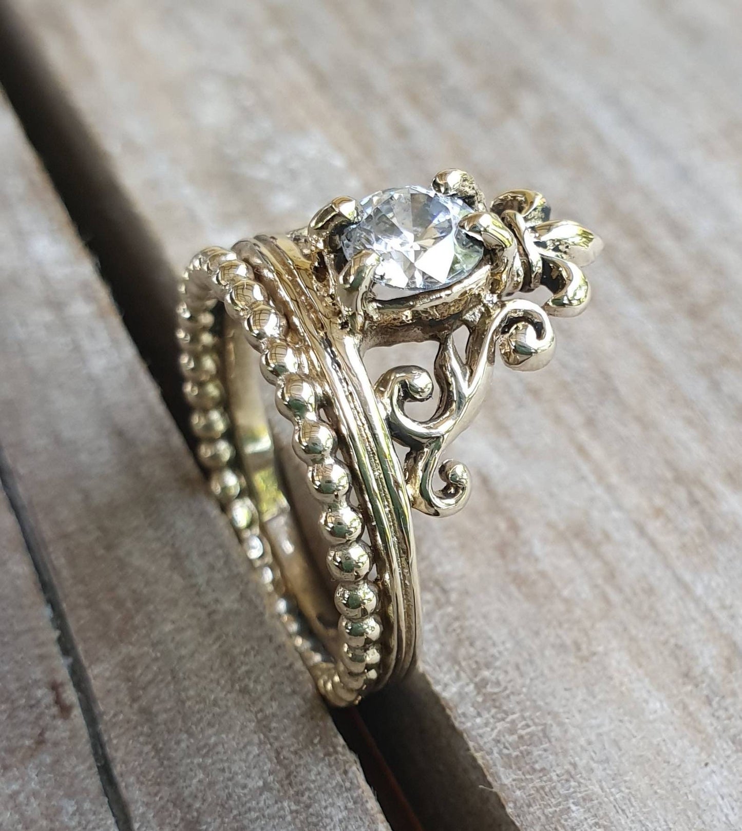 Cz ring,vintage scroll,brass,crown ,steampunk,art nouveau,long ring, victorian,boho,gypsy,handmade,rockabilly,grunge,crystal