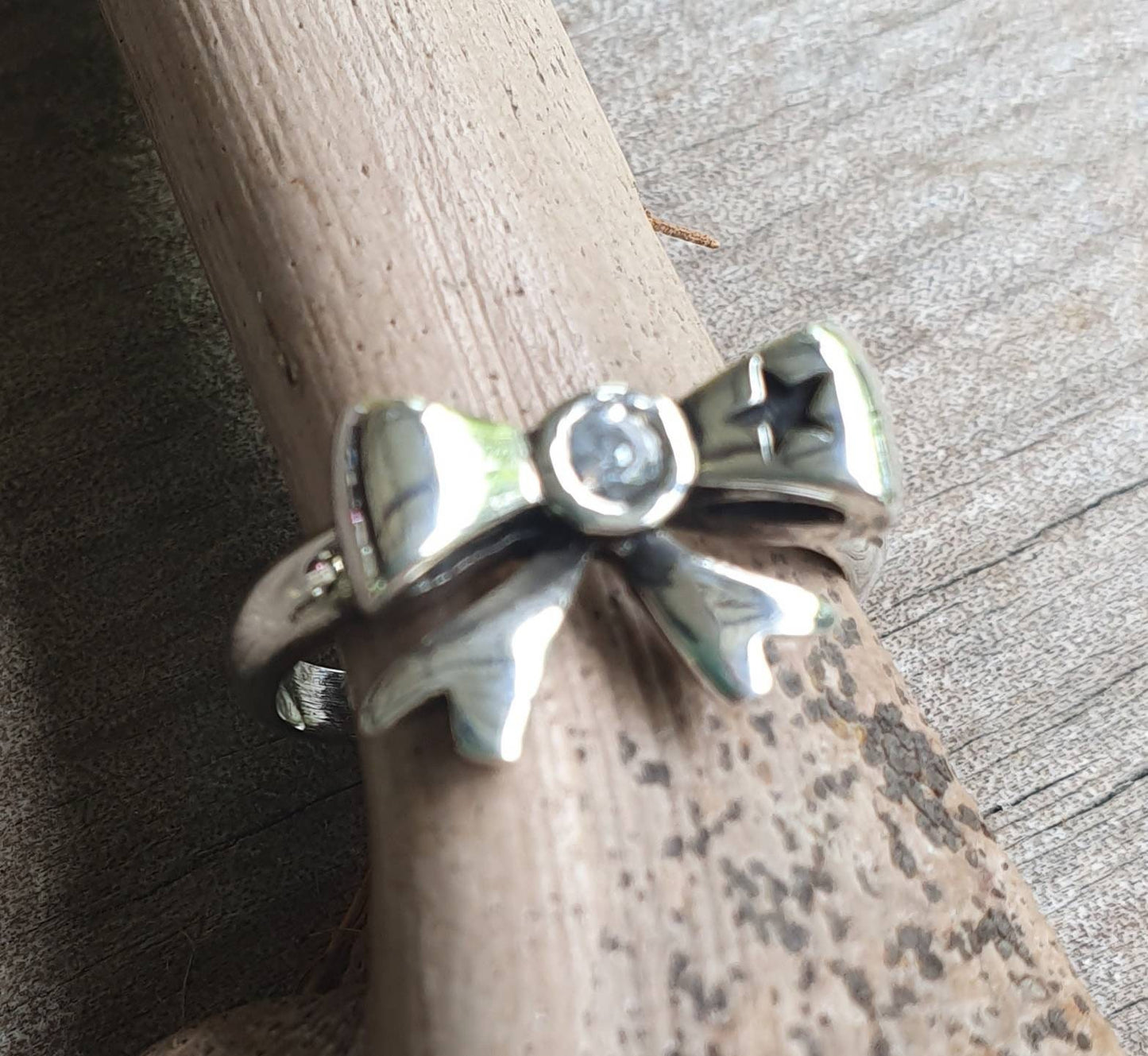 Bow ring,sterling silver,cubic zirconia, ribbon ring,bow, rockabilly,victorian,boho,goddess,handmade