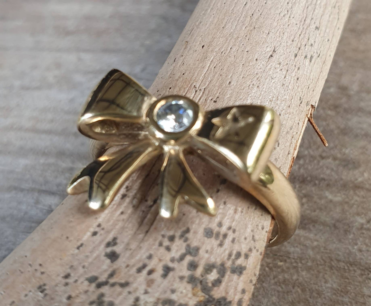 Gold Bow ring,9ct gold,cubic zirconia, ribbon ring,bow, rockabilly,victorian,boho,goddess,handmade