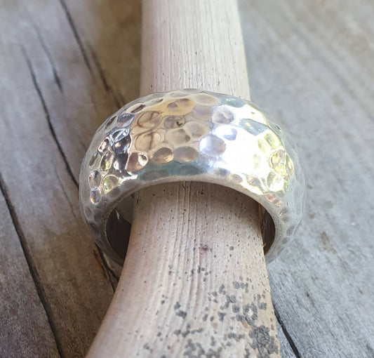 Wide chunky ring,heavy,solid 13mm sterling silver,handmade,hammered,half rounded,rustic wedding ring,distressed,industrial ring,nugget,boho