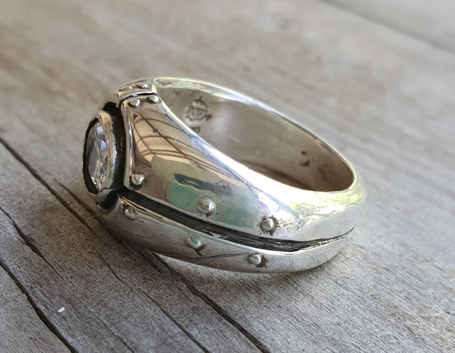 Cz ring,chunky mans industrial ring,sterling silver,handmade, steampunk,solid dress ring,wedding ring,mans stone ring,gemstone ring,