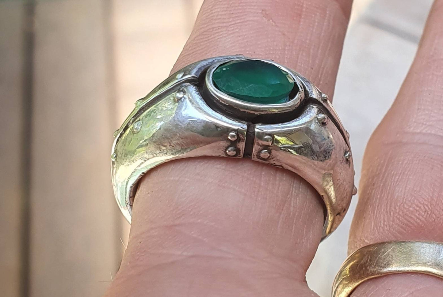 Green onyx ring,chunky mans industrial ring,sterling silver,handmade, steampunk,solid dress ring,wedding ring,mans stone ring,gemstone ring,