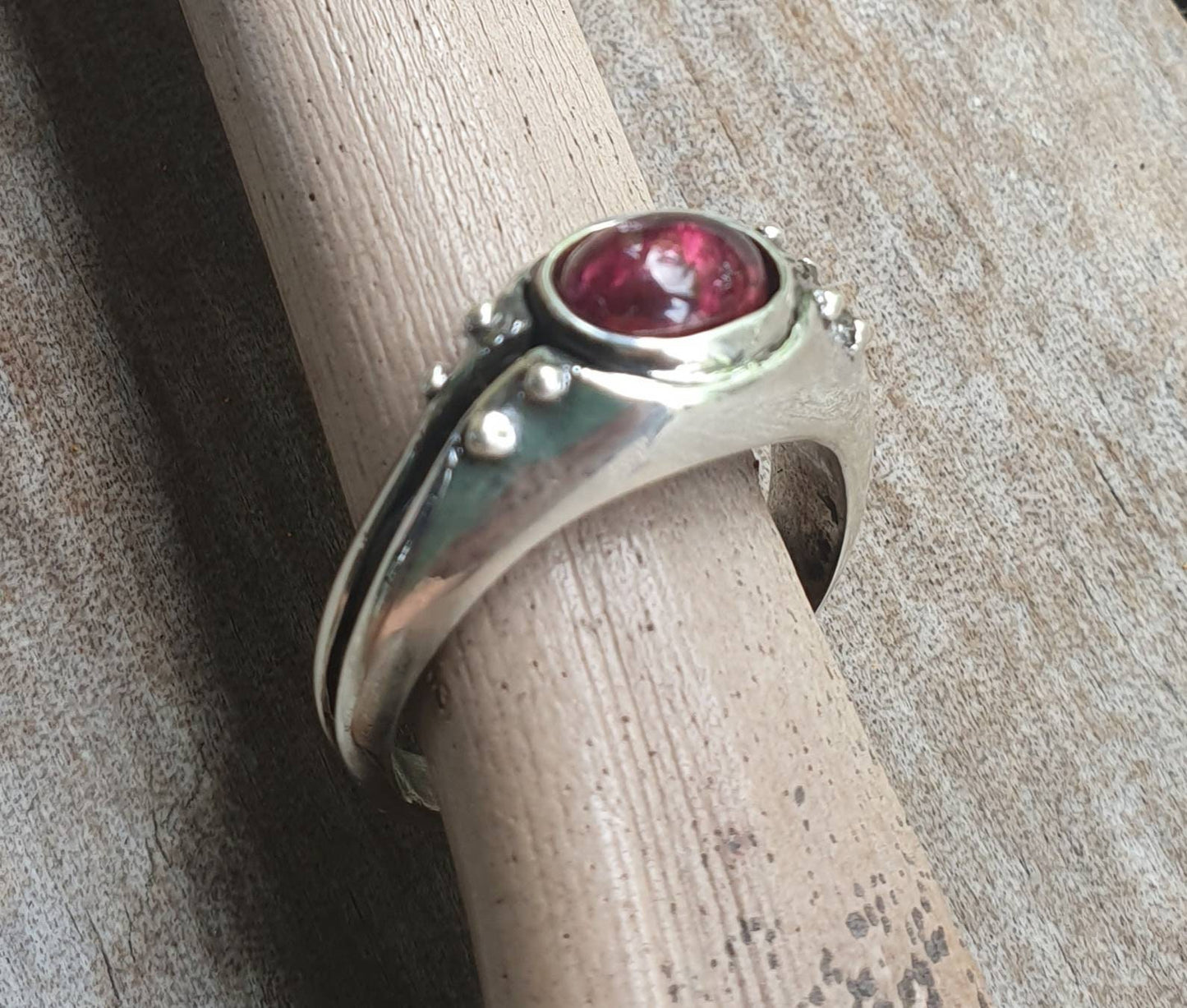 Garnet ring,sterling silver,rustic industrial  handmade,cabachon,ring,boho,new age,ball ring,