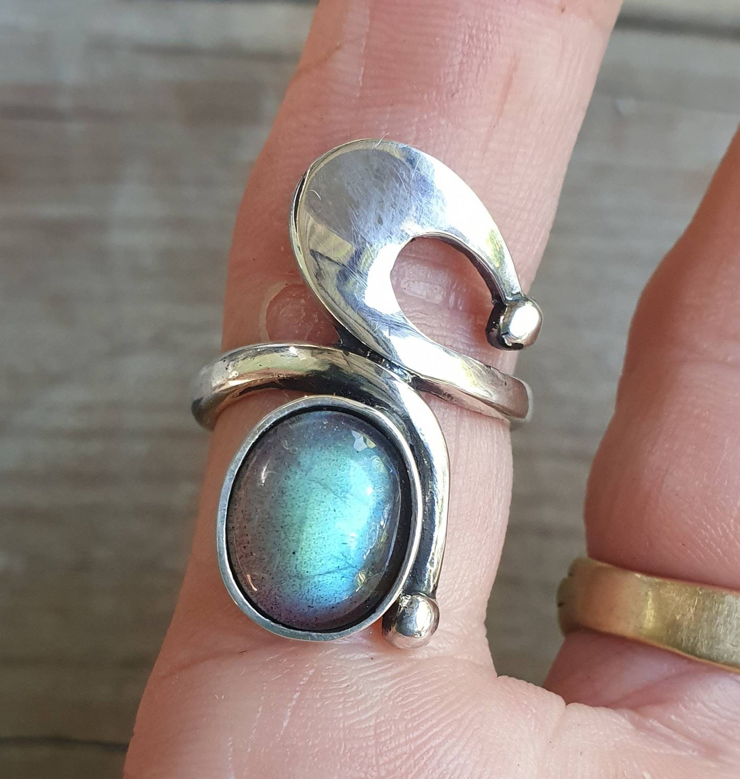 Labradorite ring,beautiful long ring,swirl,sterling silver,boho,hipster chic,womens fashion,goddess,hand made