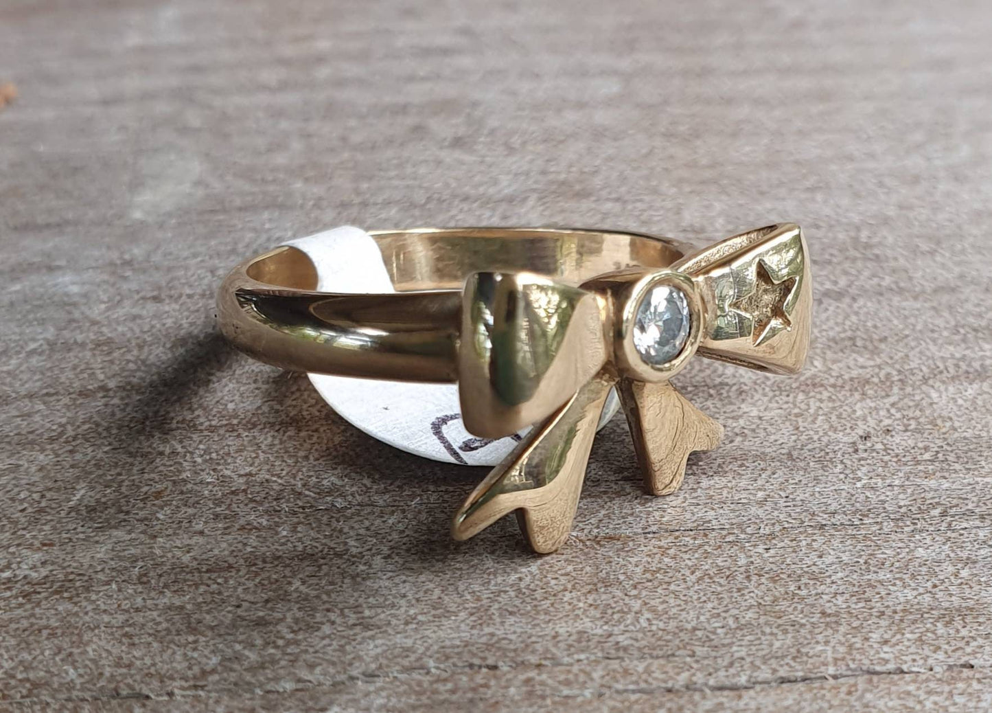 Gold Bow ring,9ct gold,cubic zirconia, ribbon ring,bow, rockabilly,victorian,boho,goddess,handmade