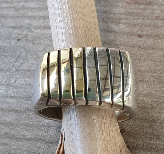 Gold and silver ring, two tone ring,sterling silver,9ct gold  strips,boho,handmade,