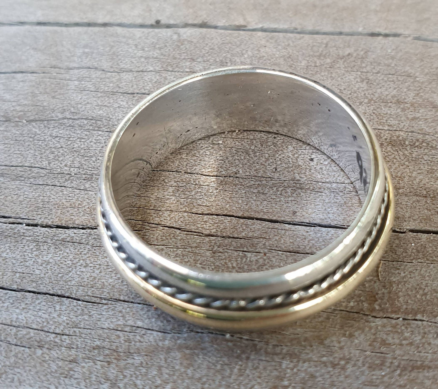 spinner ring,9ct,9k gold and sterling silver,handmade,tribal,two tone wedding ring,bespoke