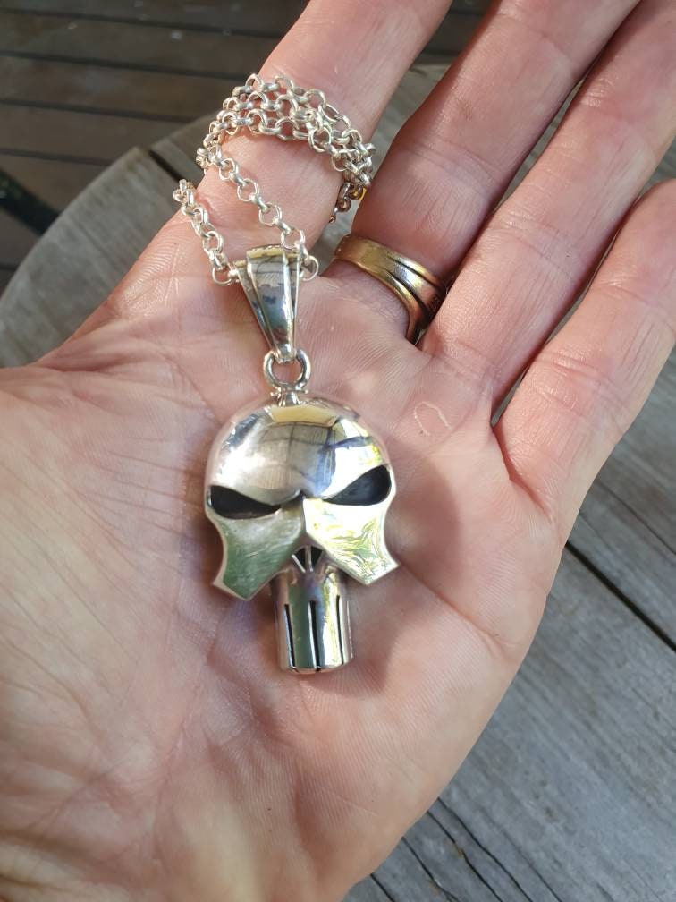 Large Punisher pendant,skull,heavy, sterling silver,chunky ,super hero,large silver necklace,the punisher, comic,