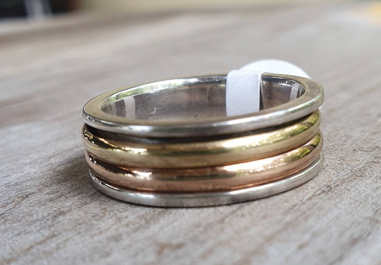 spinner ring,9k gold and sterling silver,handmade,tribal,two tone wedding ring,bespoke