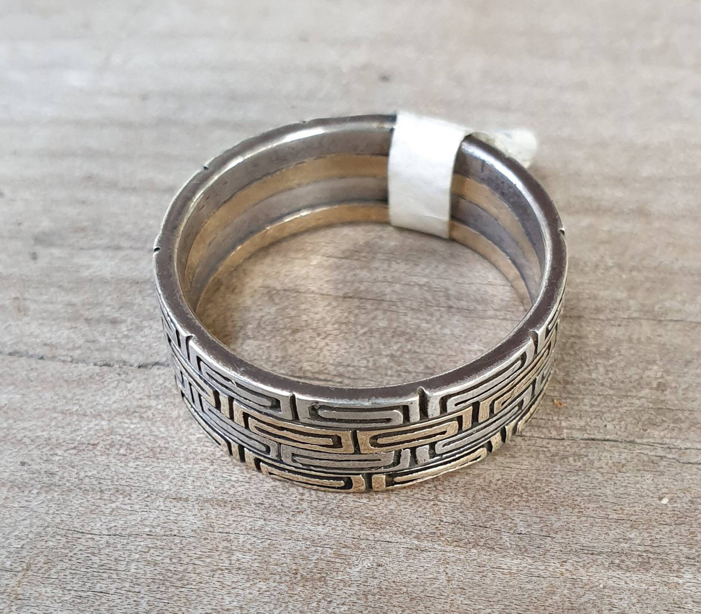 Two tone band,tribal Aztec ring,9k gold and sterling silver,rustic wedding,boho,gypsy,handmade,goddess,designer ring