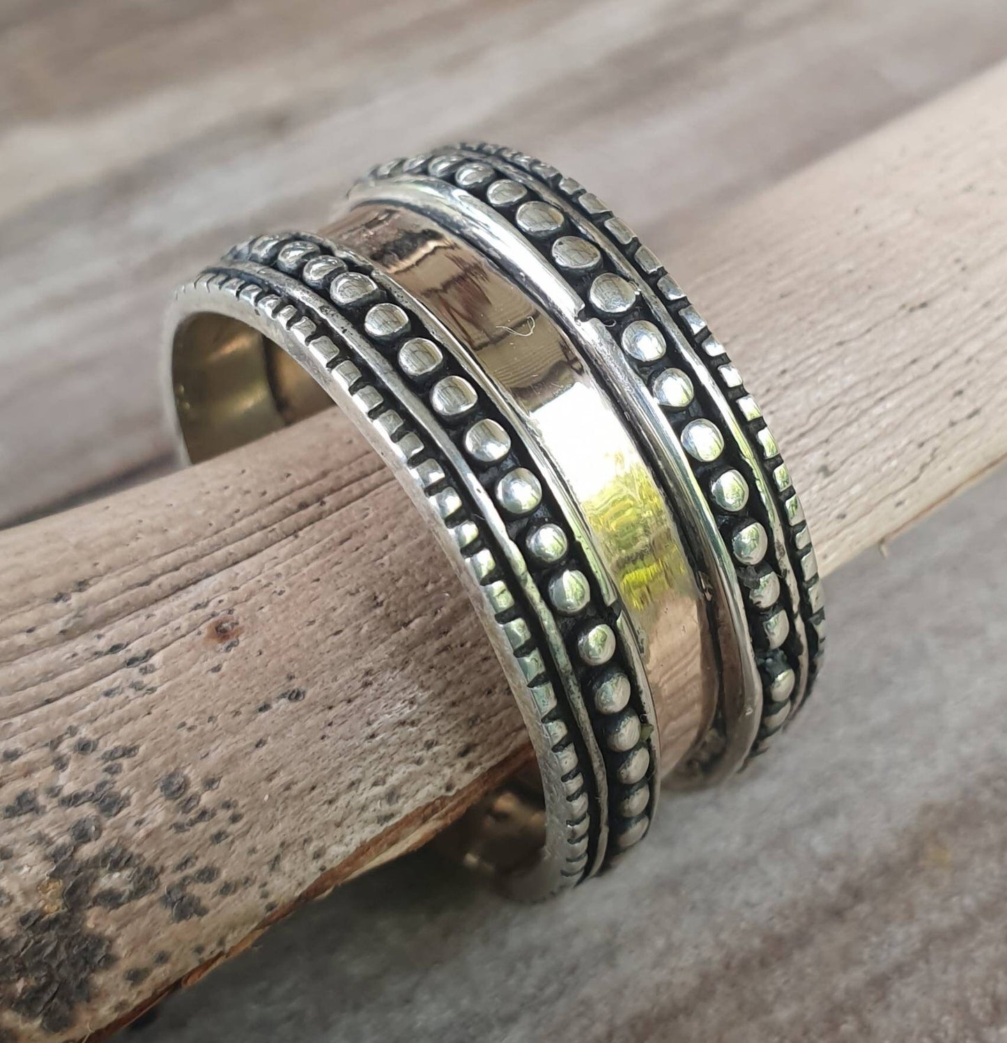 Two tone band,tribal,ball,wedding,dress ring,9ct gold, sterling silver,rustic,boho,gypsy,handmade,Celtic,Aztec,vintage,goddess,designer ring