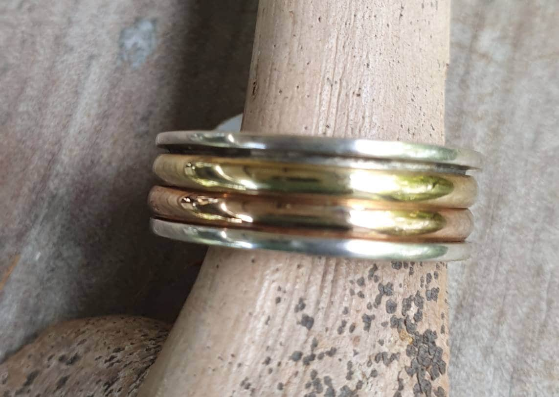 spinner ring,9k gold and sterling silver,handmade,tribal,two tone wedding ring,bespoke