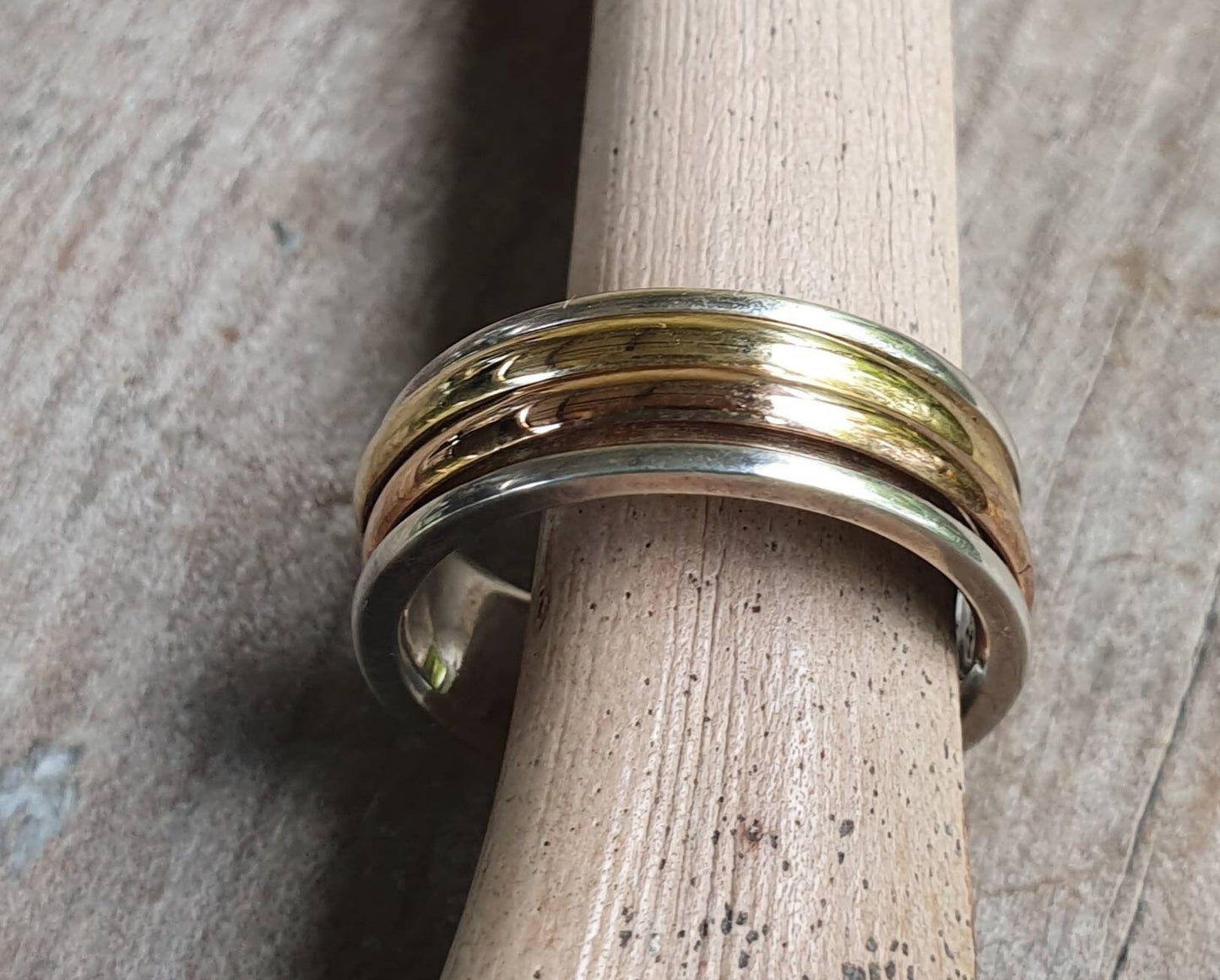 spinner ring,9k gold and sterling silver,handmade,tribal,two tone wedding ring,bespoke