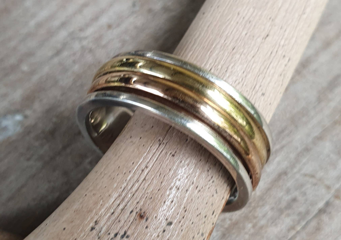 spinner ring,9k gold and sterling silver,handmade,tribal,two tone wedding ring,bespoke