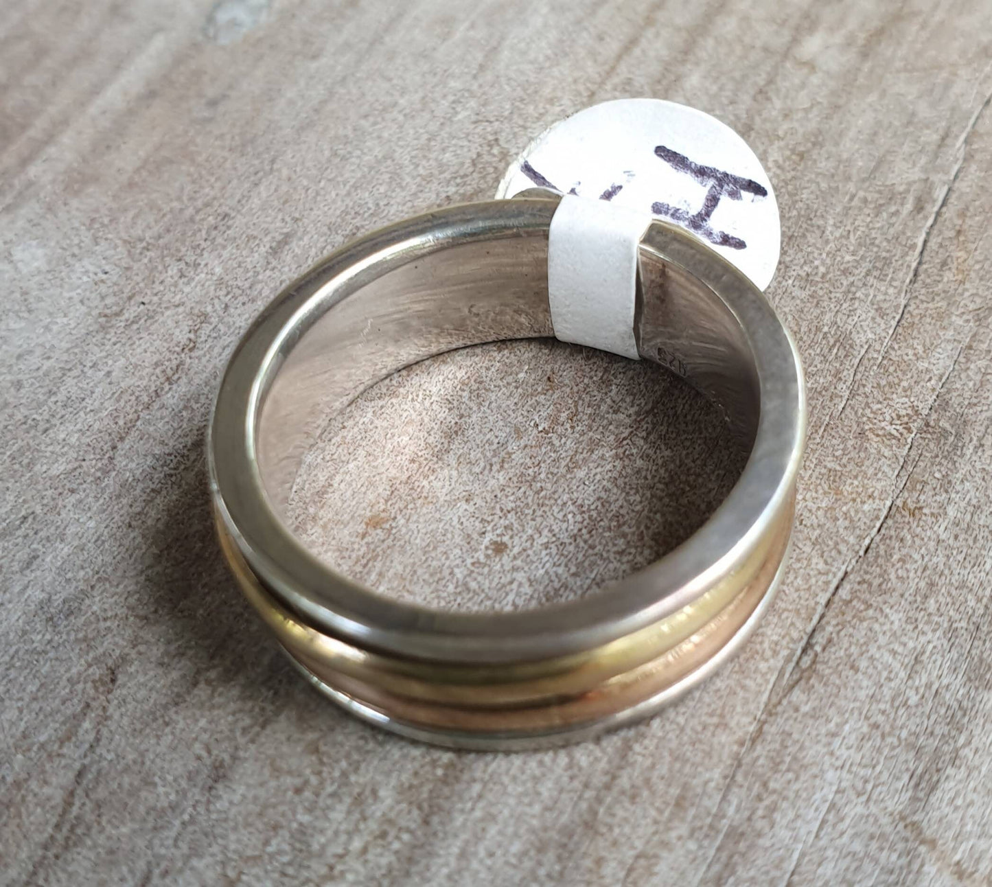 spinner ring,9k gold and sterling silver,handmade,tribal,two tone wedding ring,bespoke