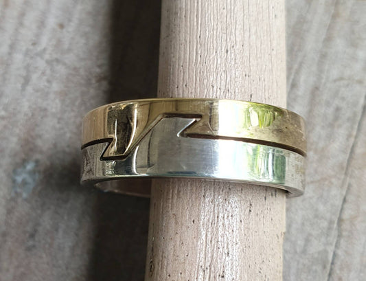 Two tone puzzel ring,9k gold and sterling silver,interlocking handmade ring,two piececlip in wedding ring,bespoke