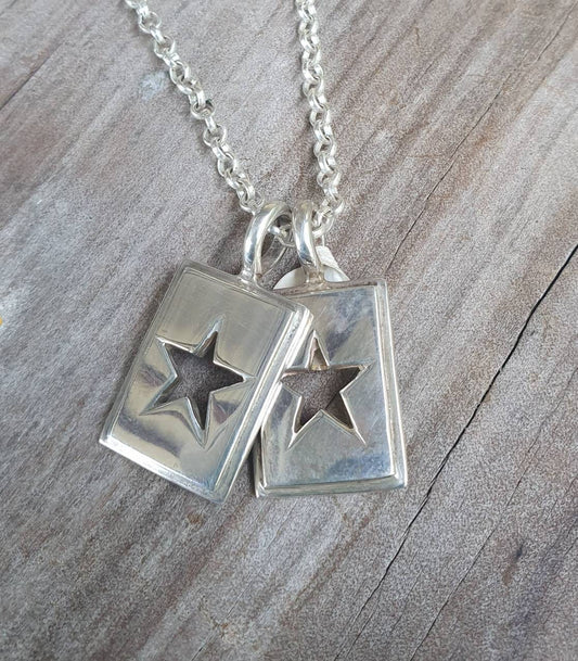 Star ID tag,sterling silver,handmade star pendant,rockabilly,hipster,boho shic,gypsy,new age