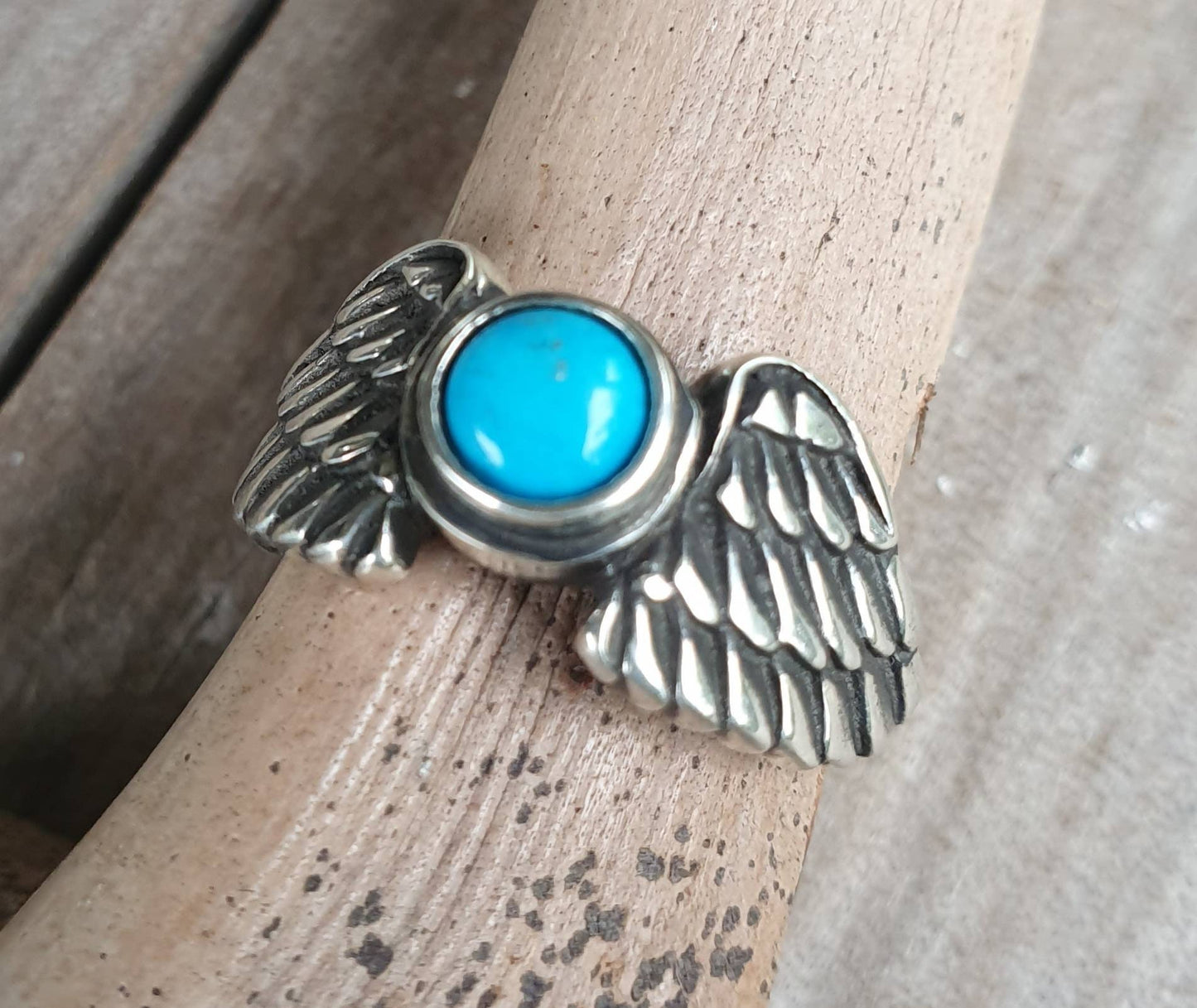 Angel wings ring,turquoise,sterling silver,goddess,feather, bird,boho,fairy,etheric,fantasy,pinkie ring,