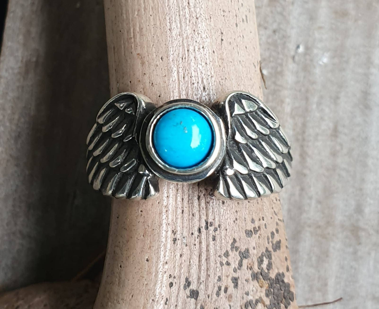 Angel wings ring,turquoise,sterling silver,goddess,feather, bird,boho,fairy,etheric,fantasy,pinkie ring,