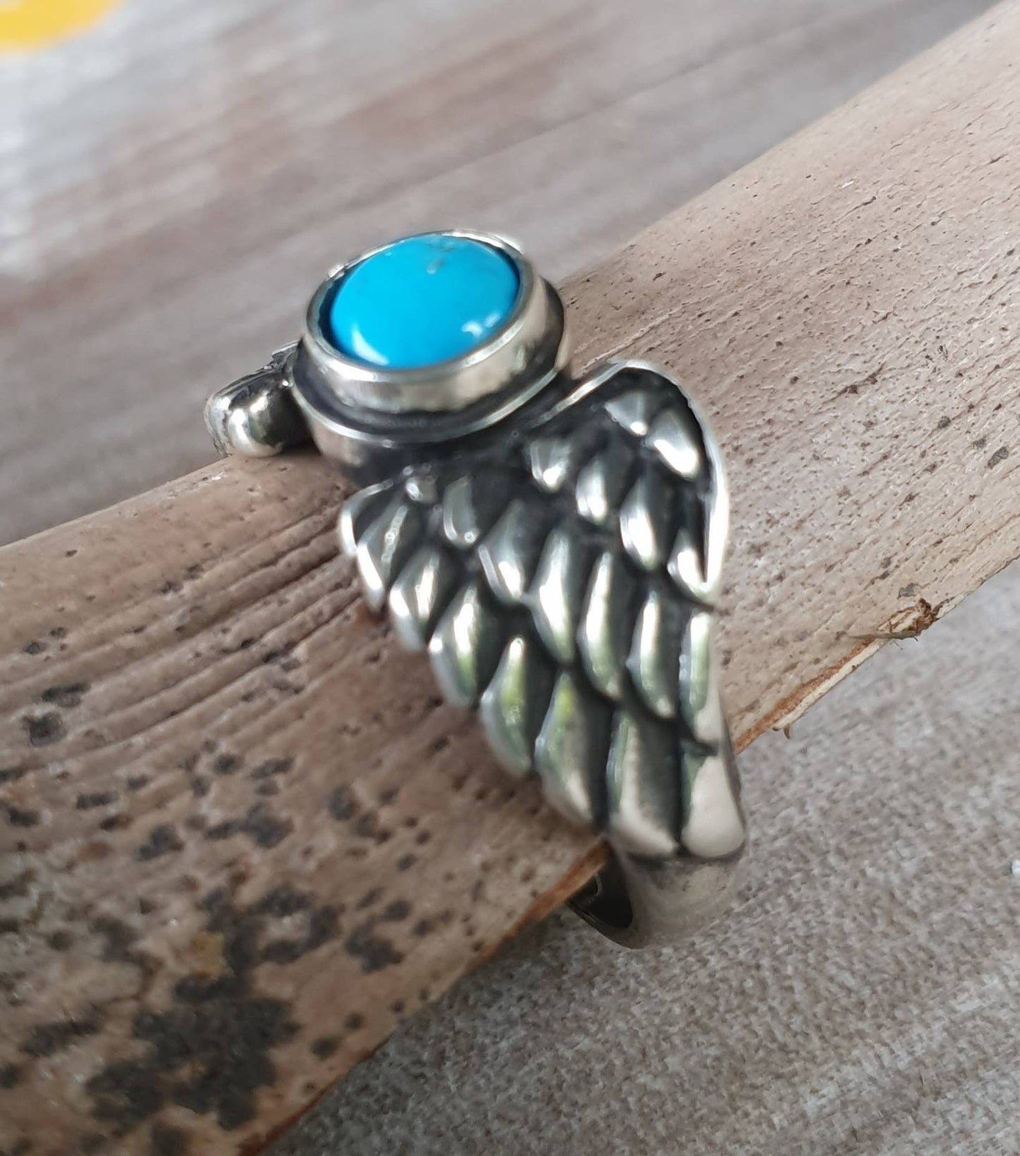 Angel wings ring,turquoise,sterling silver,goddess,feather, bird,boho,fairy,etheric,fantasy,pinkie ring,