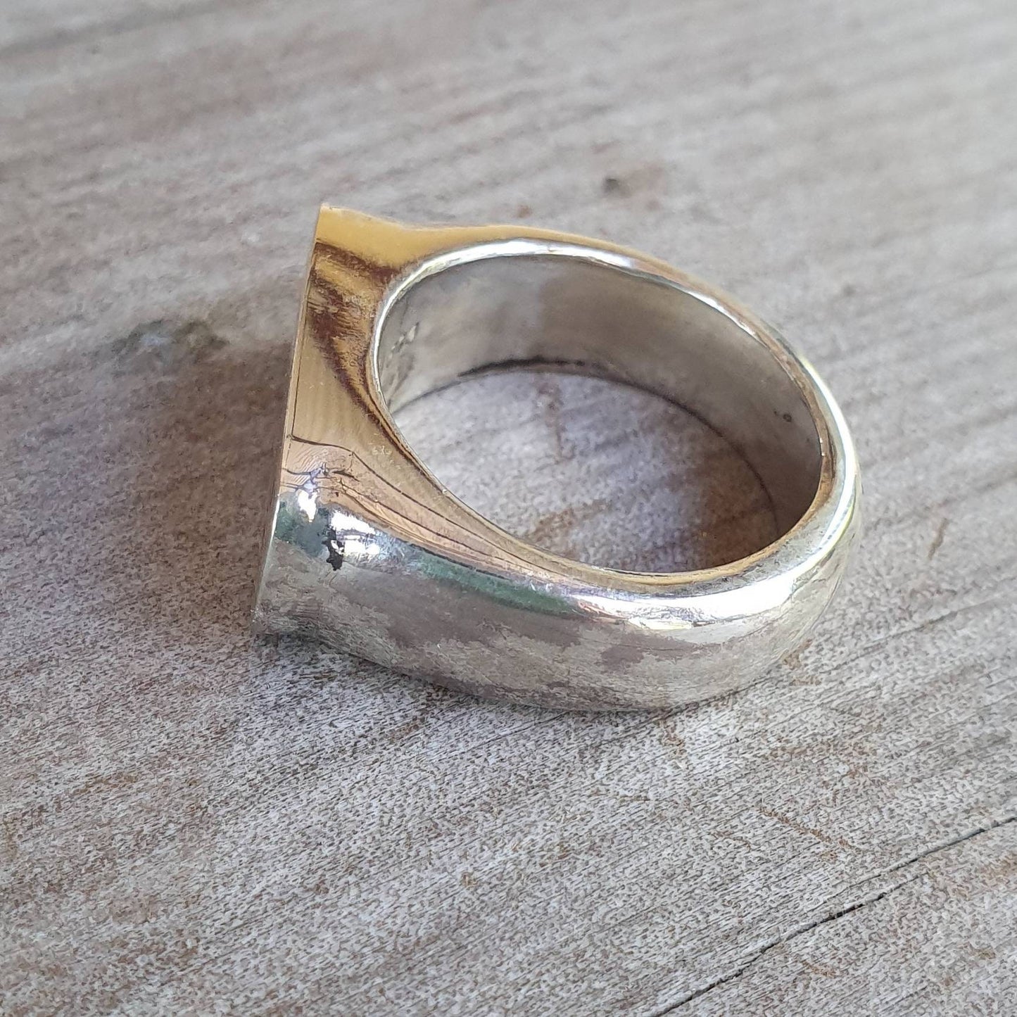 Gold Signet ring,two tone rectangle ring,9ct top on solid sterling silver thick,chunky ring,handmade,boho,college ring,blank ring,unisex