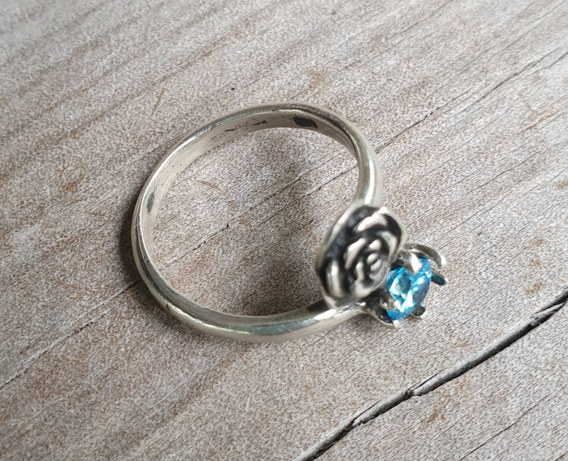 rose ring,cubic zirconia,sterling silver,long ring,hand made,retro, steampunk, gothic, art nouveau ,victorian,boho,gypsy,flower,