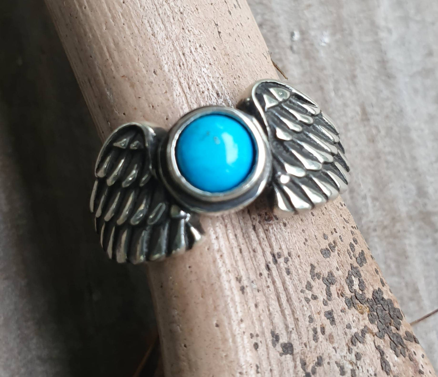 Angel wings ring,turquoise,sterling silver,goddess,feather, bird,boho,fairy,etheric,fantasy,pinkie ring,