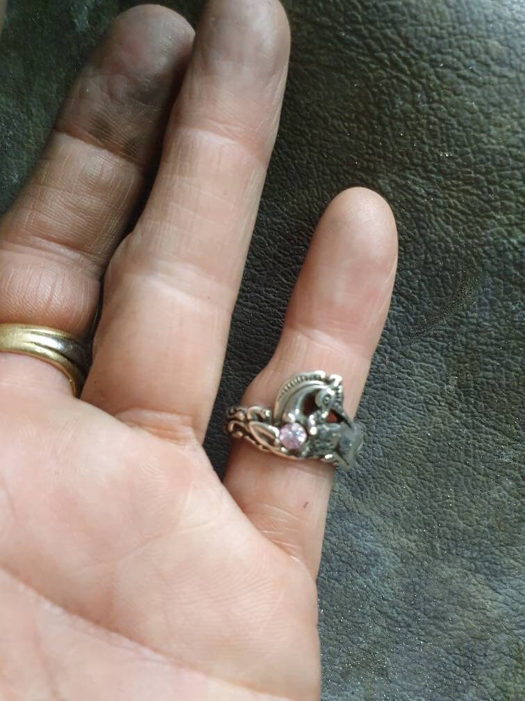 Unicorn ring,sterling silver,mythical horse,fantasy, purple stone ring,new age,boho  hippy,art nouveau,horse,magic,