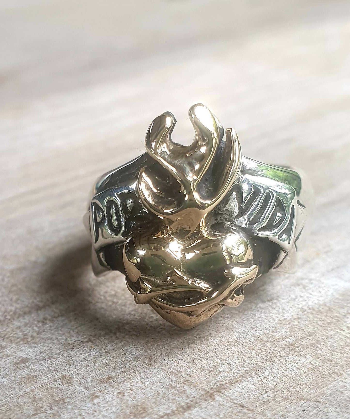 sacred heart ring,9k gold flame on sterling silver,two tone,heart ring, ring,unisex wedding ring,rockabiily, steampunk,hipster,