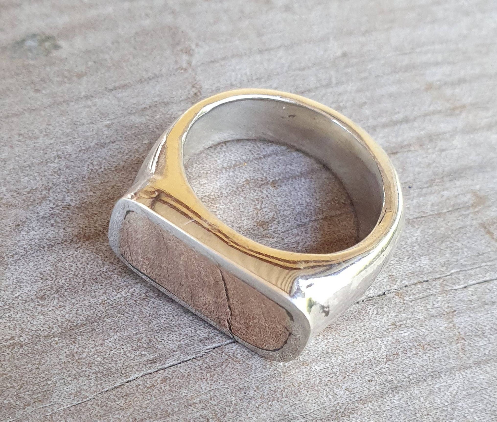 Gold Signet ring,two tone rectangle ring,9ct top on solid sterling silver thick,chunky ring,handmade,boho,college ring,blank ring,unisex