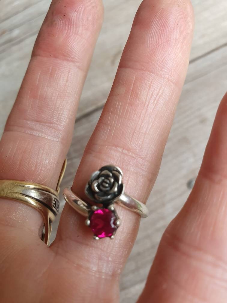 rose ring,sterling silver,cz,long ring, boho flower art nouveau victorian