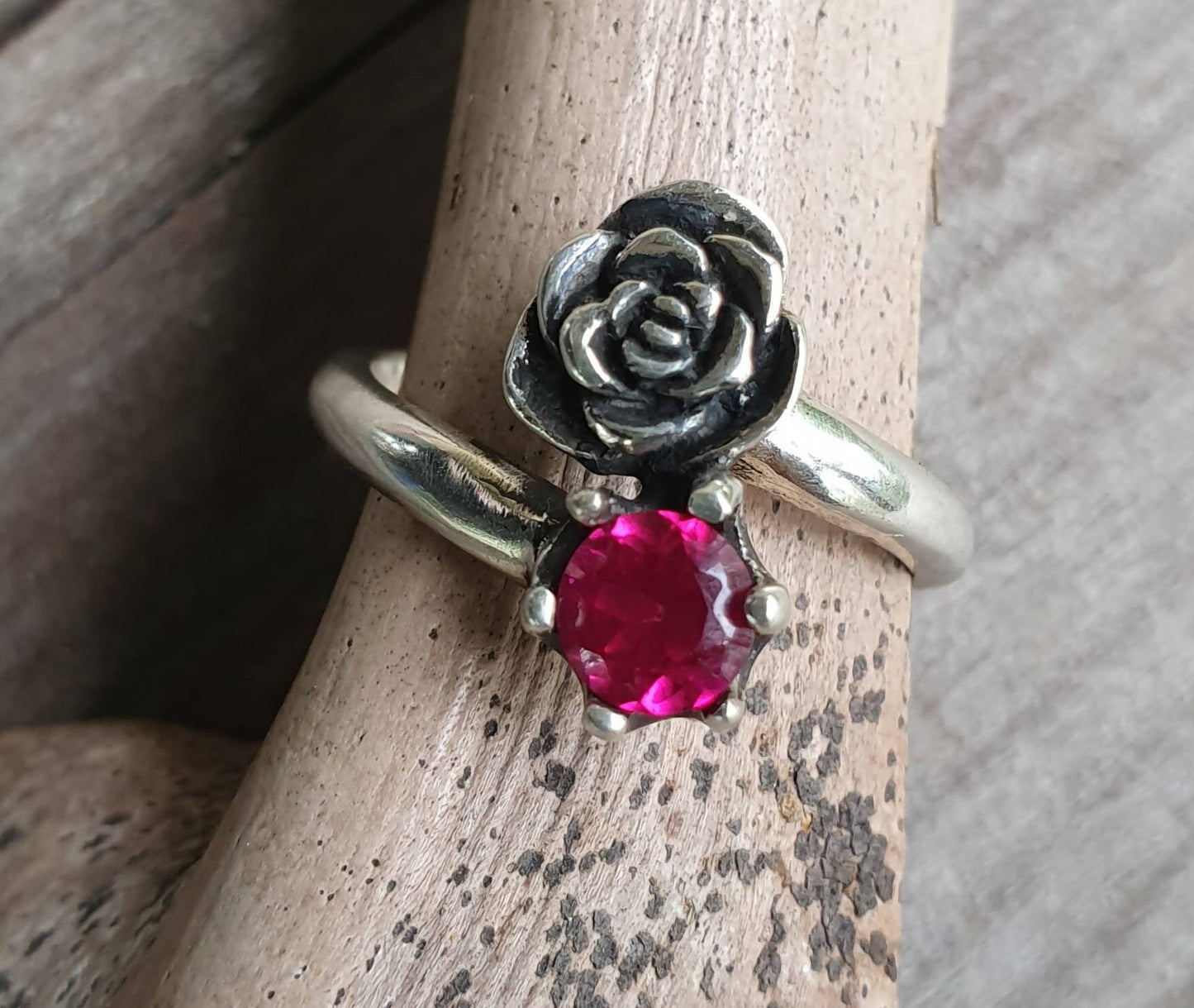 rose ring,cubic zirconia,sterling silver,long ring,hand made,retro, steampunk, gothic, art nouveau ,victorian,boho,gypsy,flower,