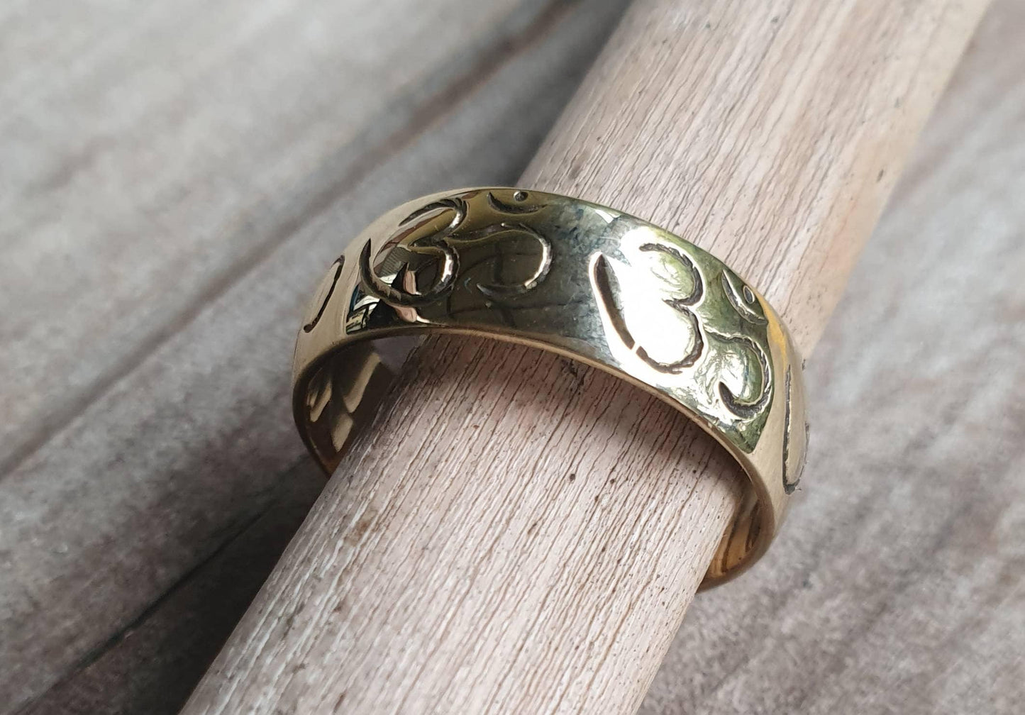 Gold OM ring,9ct gold band yoga,spiritual,budda, hindu, boho,new age,handmade