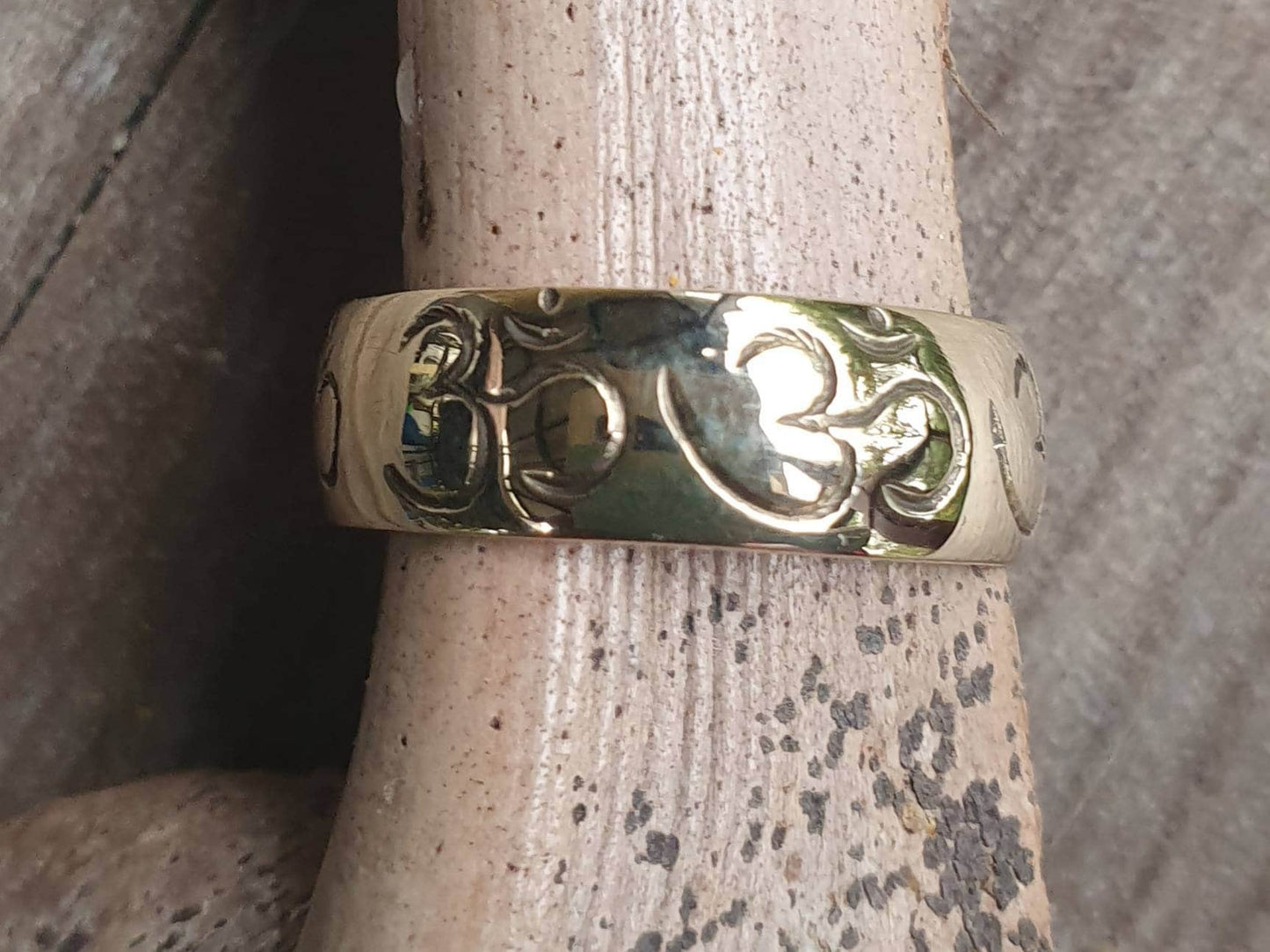 Gold OM ring,9ct gold band yoga,spiritual,budda, hindu, boho,new age,handmade