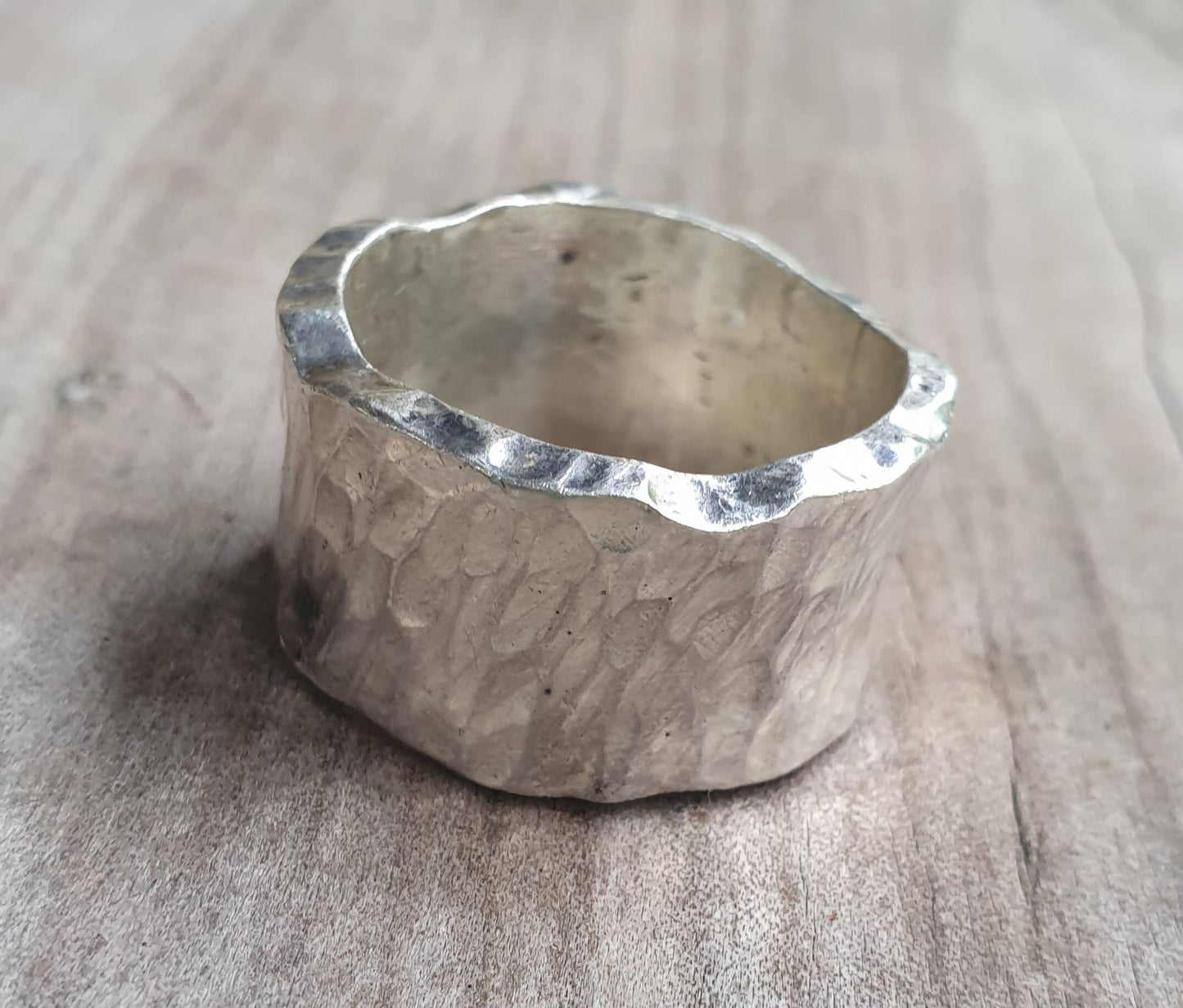 Chunky ring,15mm Wide,heavy,solid,handmade,hammered,sterling silver,half rounded,rustic wedding ring,distressed,industrial ring,nugget,boho