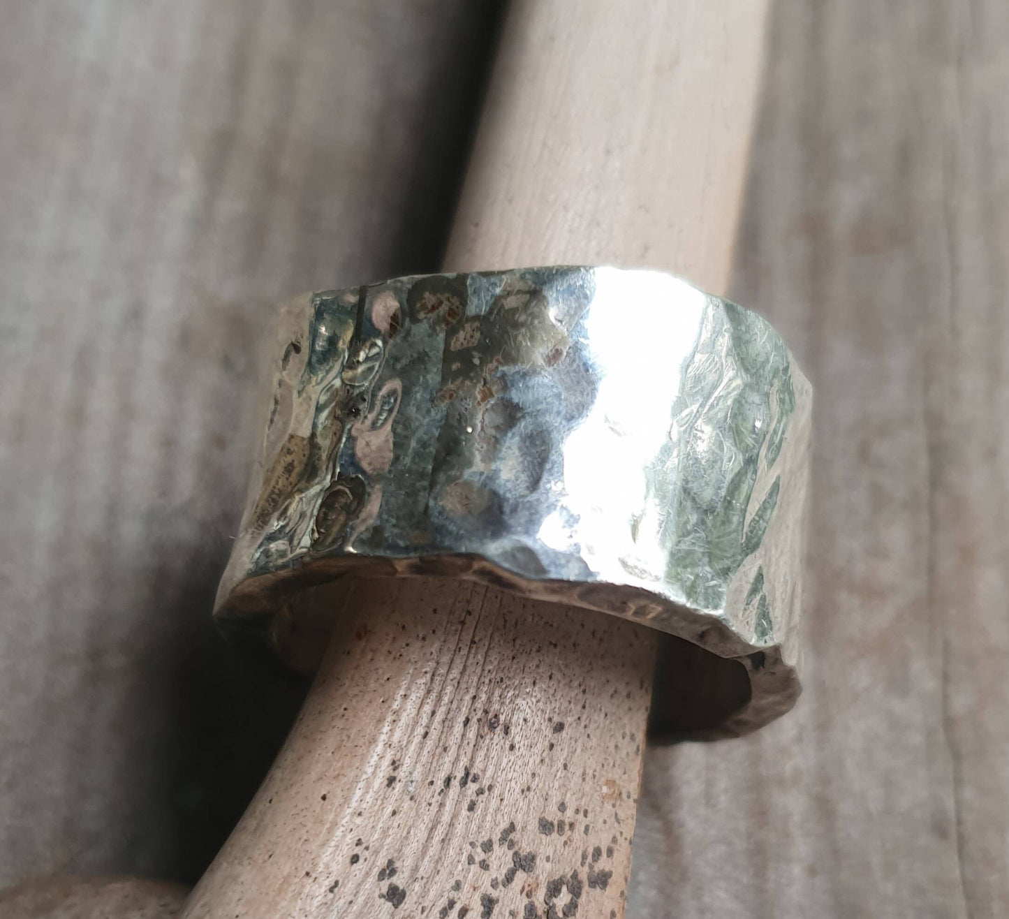 Chunky ring,15mm Wide,heavy,solid,handmade,hammered,sterling silver,half rounded,rustic wedding ring,distressed,industrial ring,nugget,boho