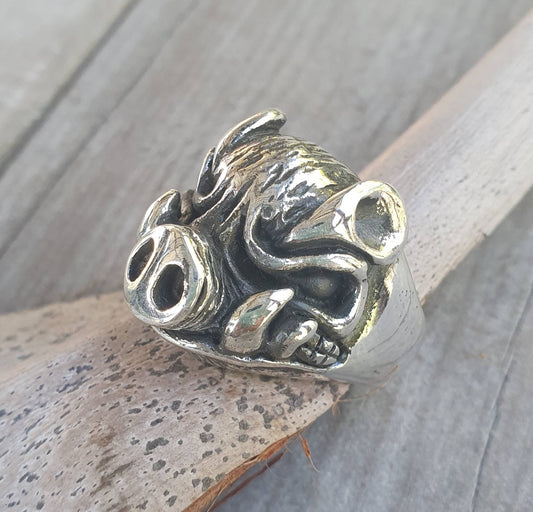 Pig ring,boar ring,sterling silver,chunky ring,big,solid silver ring,hunter,game hunter,shooter,