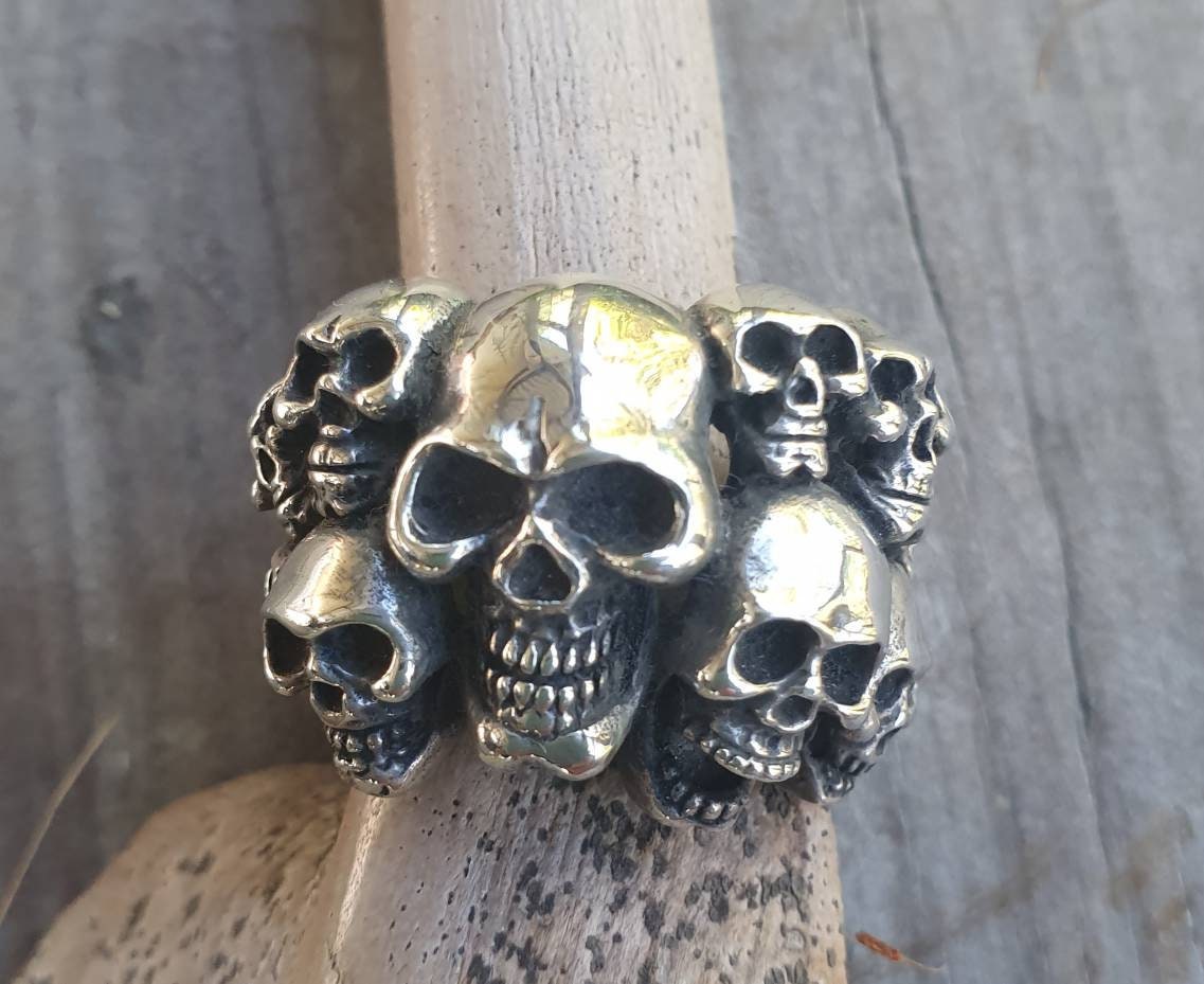 Skull ring, sterling silver,chunky unisex steampunk,gothic,chunky ring,skeleton,  punk,hipster,handmade,biker,gangster,pirate,sugar skull