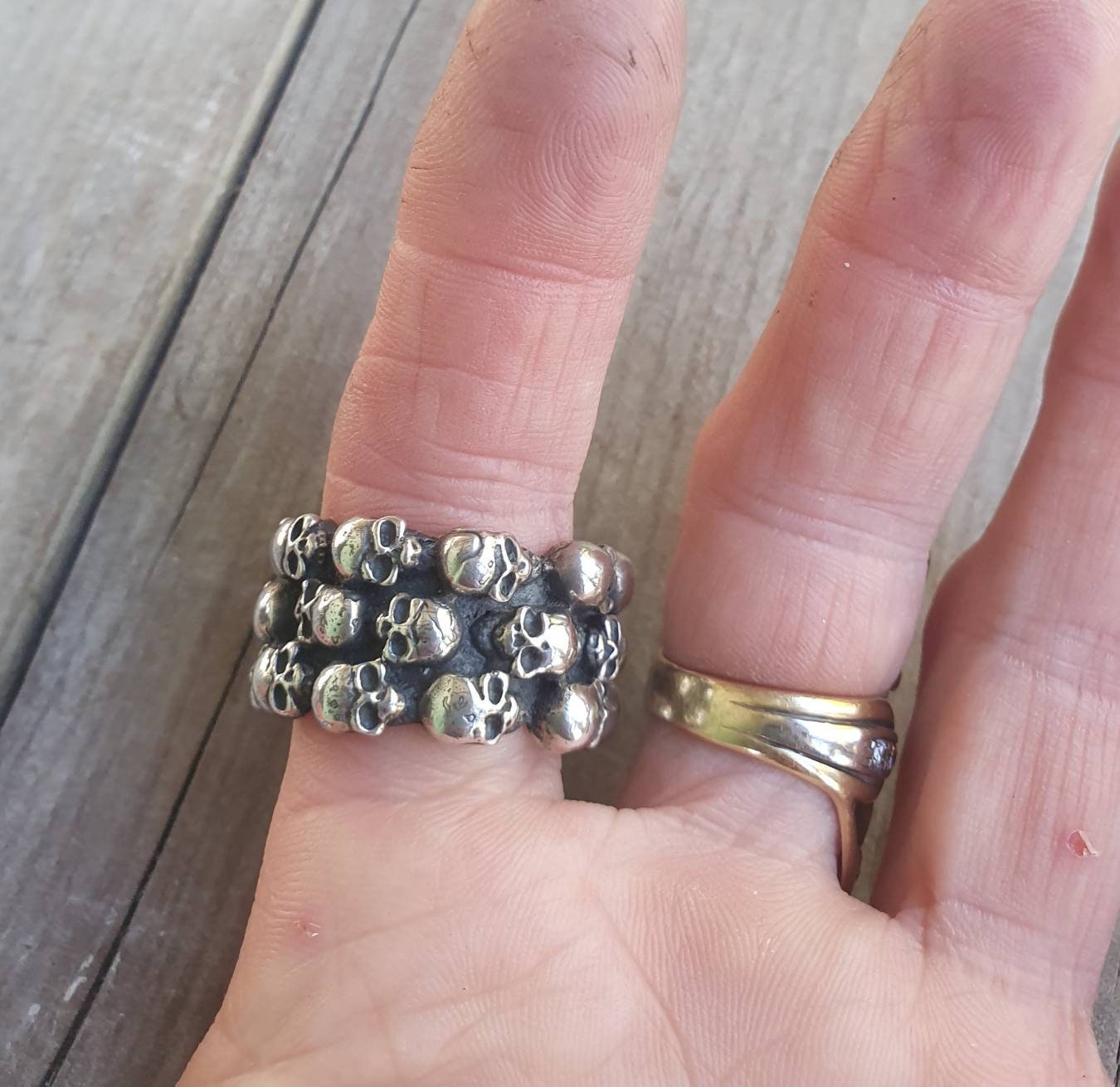 Skull ring,sterling silver,chunky continuous band, steampunk,gothic,chunky ring,skeleton,  punk,hipster,handmade,biker,gangster,pirate