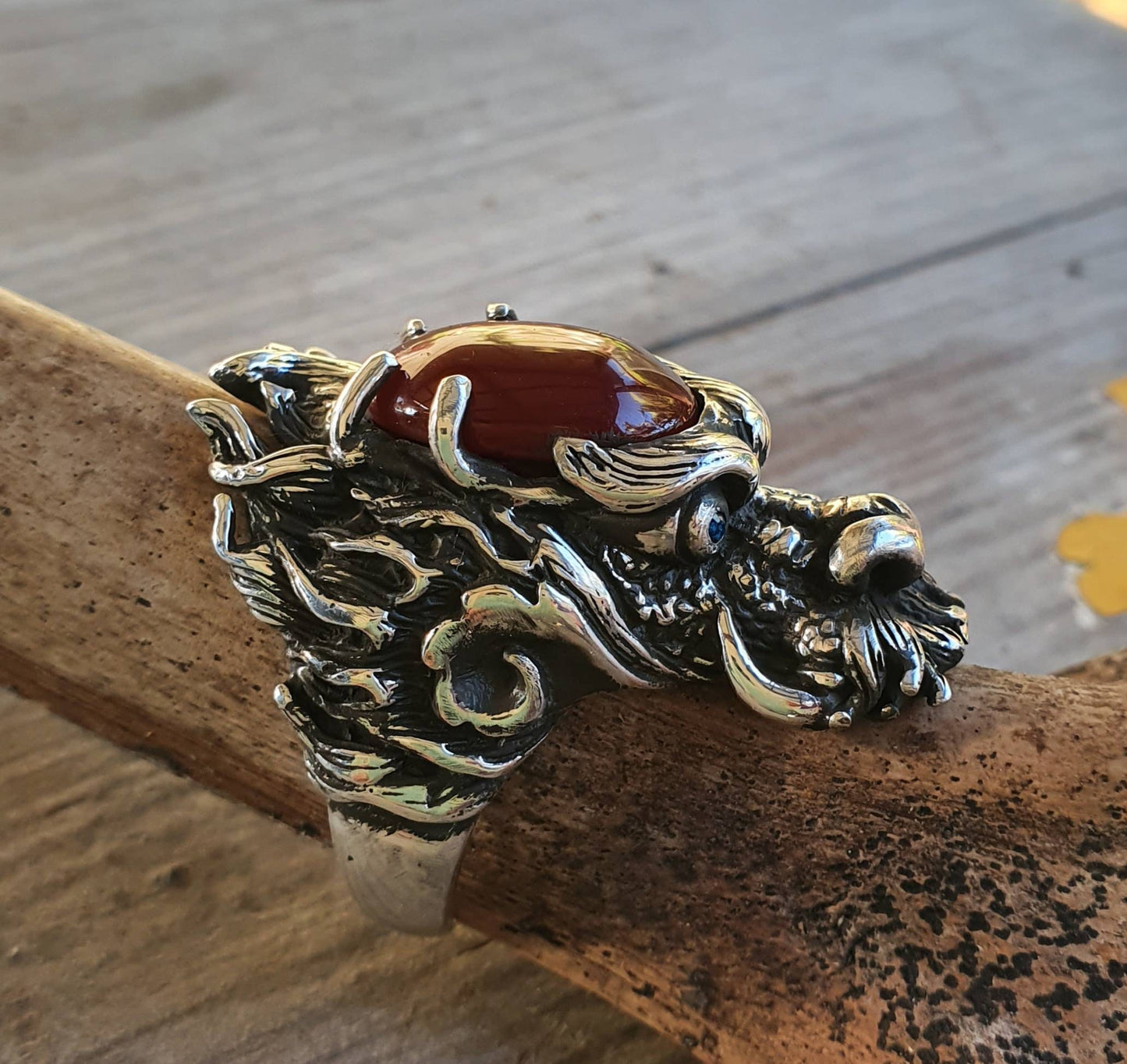 dragon ring,carnelian,large sterling silver dragon,chunky,geiger,steampunk,mythical dragon, chinese dragon,welsh dragon