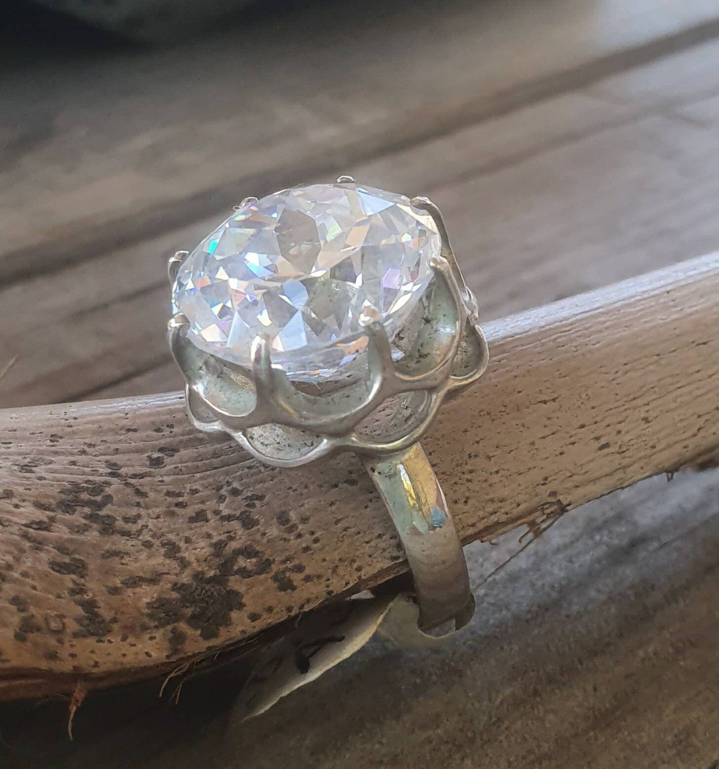 Large cz ring,sterling silver, handmade,goddess,boho,solitare ring,new age,goddess,cubic zirconia,