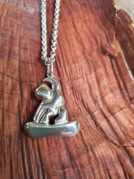 Snowboarder pendant,sterling silver,Skater pendant