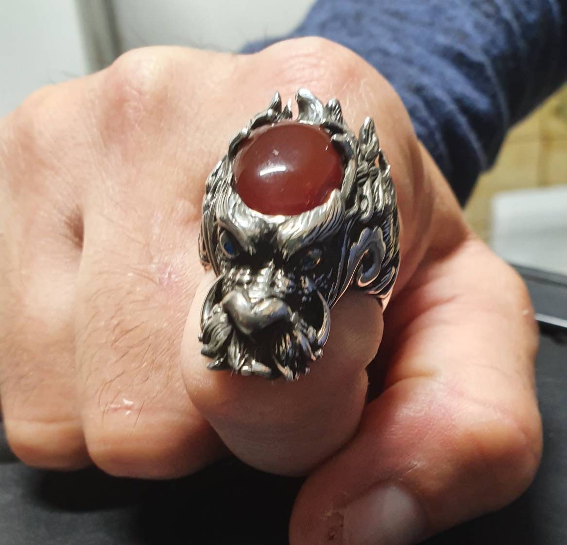 dragon ring,carnelian,large sterling silver dragon,chunky,geiger,steampunk,mythical dragon, chinese dragon,welsh dragon