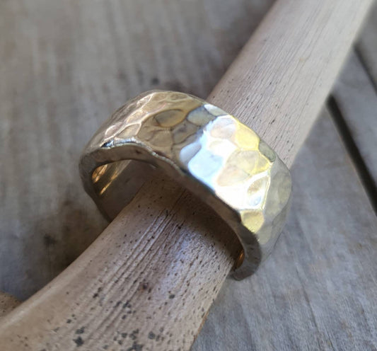 Chunky ring,heavy,10mm solid sterling silver, hammered,rustic,nugget,steampunk, wedding dress ring