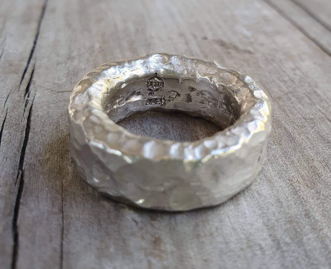 Wide thick mens ring,10mm sterling silver Chunky rustic hammered ring,heavy,nugget,steampunk, wedding dress ring