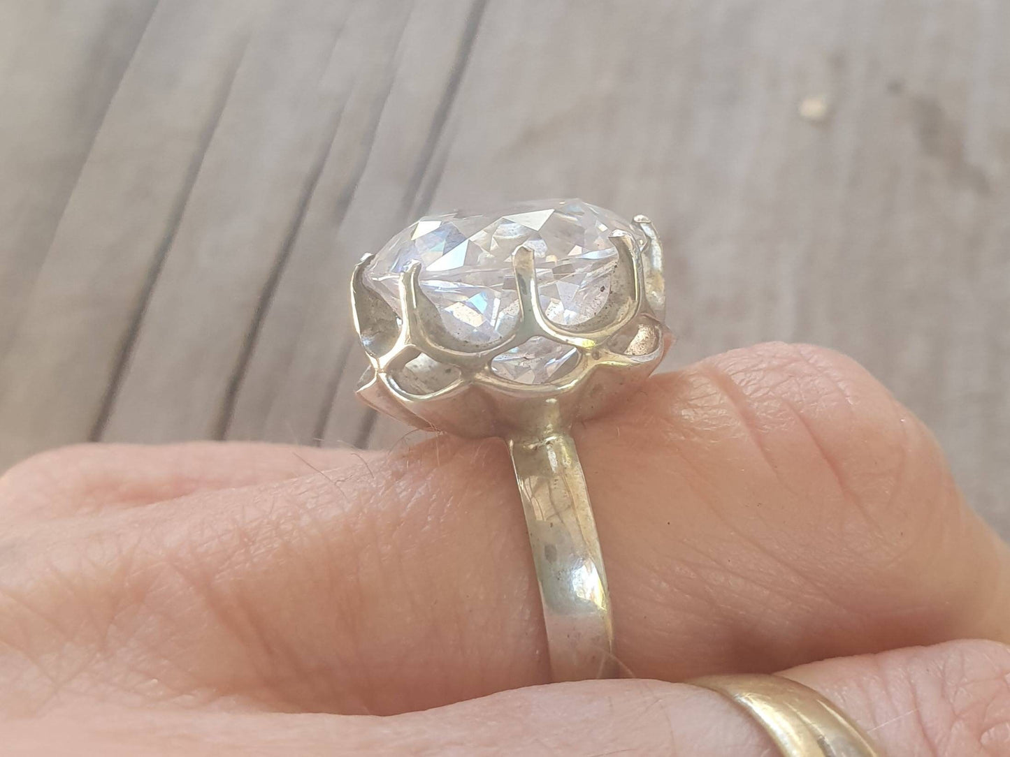 Large cz ring,sterling silver, handmade,goddess,boho,solitare ring,new age,goddess,cubic zirconia,