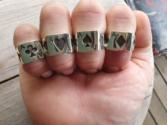 Ace rings,full set,4 sterling silver rings, gambling, cards,oxidized,ace ring,Vegas wedding,black jack,poker,lucky,handmade,rockabilly