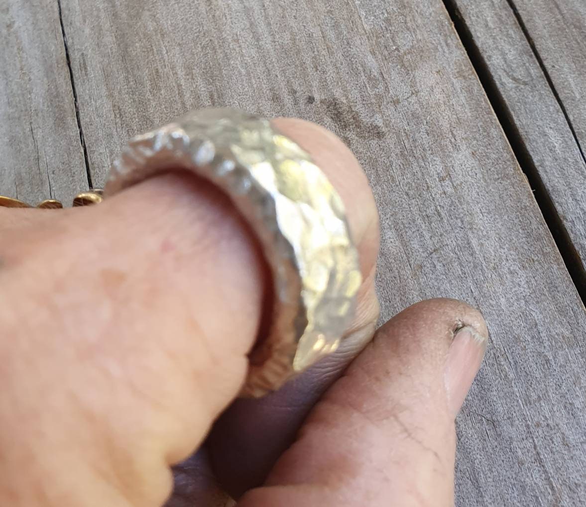 Wide thick mens ring,10mm sterling silver Chunky rustic hammered ring,heavy,nugget,steampunk, wedding dress ring